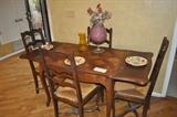 Antique oak draw leaf table with 4 chairs - exceptional!