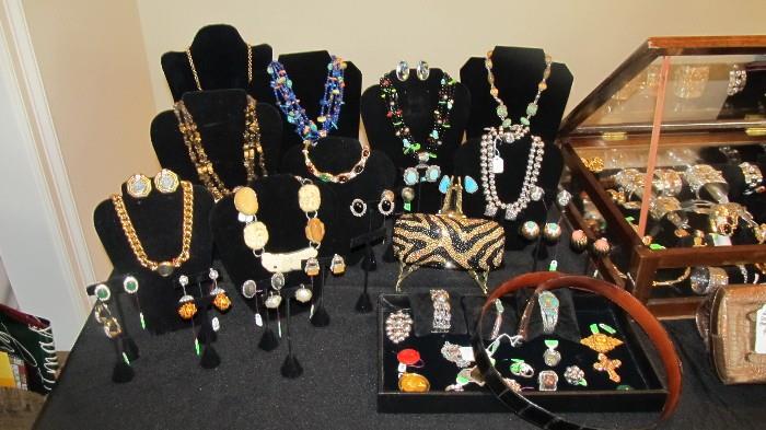 Lots and lots of fine Costume and semi-precious jewelry.  Vintage Ciner, Nettie Rosenstein, Miriam Haskell, Rebecca Collins