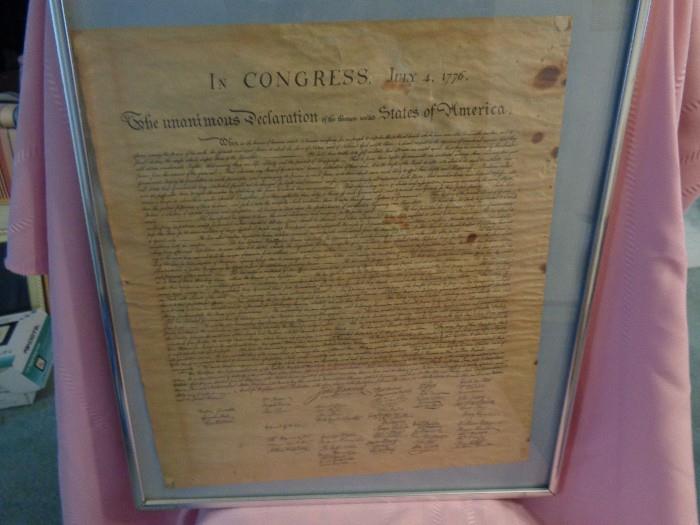 Framed litho of Declaration of Independence 