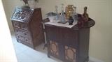 zenith radio cabinet with radio and record player, hand carved desk