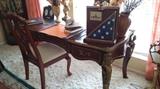 ANTIQUE FRENCH PROVINCIAL STYLE
HAND CARVED WOOD EXECUTIVE WRITING DESK