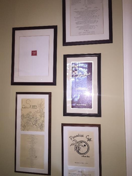 Collection of framed menus