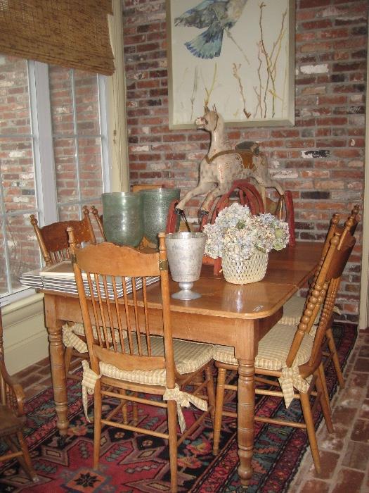 pine table (has 2 extra leaves) and 6 chairs