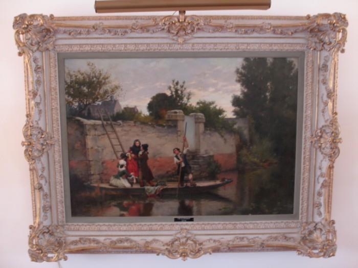 "The Elopement," original oil on canvas by Pierre Outin (1840-1899)