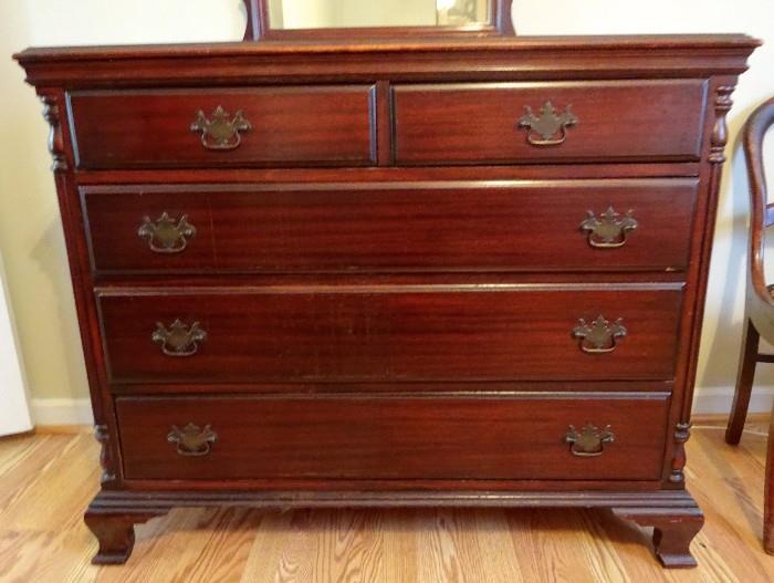 Solid mahogany Hungerford company (Memphis, TN) front view of the Colonial solid dresser.
