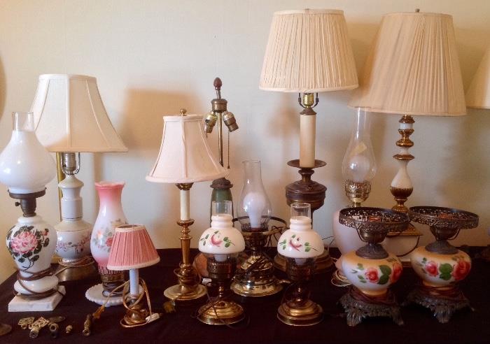 Wide assortment of floor and table lamps.