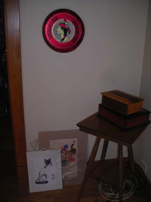 music boxes, art work, table and more
