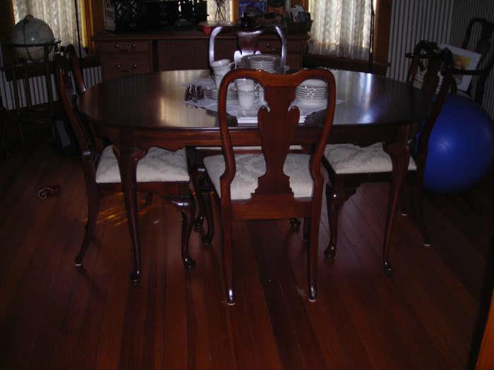 dining table, 8 chairs, 2 leaves and pads