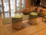 Contemporary Glass Top Dining Room Table with 2 Pedestal Bases