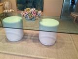 Contemporary Glass Top Dining Room Table with 2 Pedestal Bases