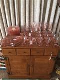 Pink Depression Glass and Ethan Allen Cabinet