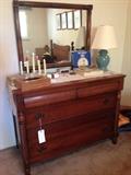 Cherry wood chest of drawers with mirror, twist turn columns
