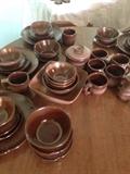 Frankoma brown pottery, set of 4 5 piece place settings and more!