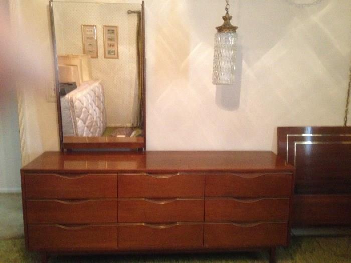 matching dresser with mirror and hanging light