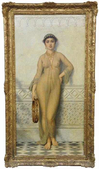 Gorgeous Oil Painting of Harem Girl.  Painted in the Style of Lawrence Alma Tadema.