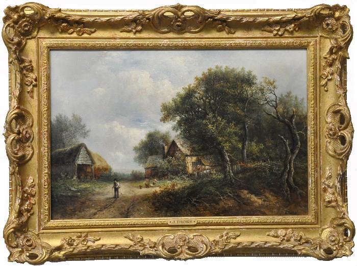 Fine Oil Painting of European Countryside and Houses by J. Thors.