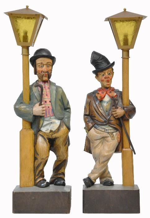 2 Wind-Up Carved Wood Mechanical "Whistlers".  One Works.