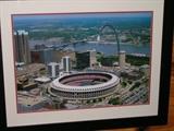 Framed picture of downtown St. Louis Arch and Busch Stadium filled with Cardinal fans