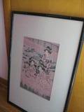 #1 of Pair of Japanese Woodcut Artwork framed under glass by S. Malatzky Frames, NYC.
29" H x 19" W x 1" D
May be sold as a pair or separately