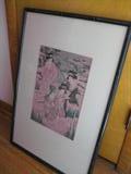 #2 of Pair of Japanese Woodcut Artwork framed under glass by S. Malatzky Frames, NYC.
29" H x 19" W x 1" D
May be sold as a pair or separately