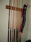 Pool cue sticks and holder