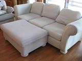 Pin striped couch, chair and ottoman