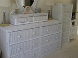 Wicker dresser, mirror and chest