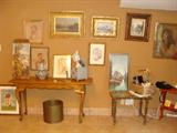Framed fine art, antique, side table, occasional table