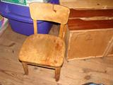 Several antique oak school chairs, assorted sizes