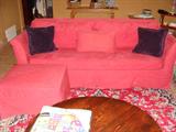 Pottery Barn down filled sofa and ottoman, Original RED slip covers, washable