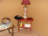 Antique occasional table, lamp
