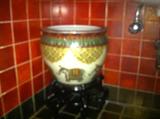 Ceramic Oriental detail painted Fish bowl on stand