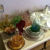 BEFORE PHOTOS:Colored Glass, Midcentury pieces and Vaseline Glass, Depression Glass