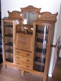 Rare Victorian Carved Golden Oak Double Bookcase Secretary 