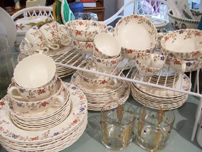 Set of vintage Copeland dinnerware in the "Wicker Dale" pattern