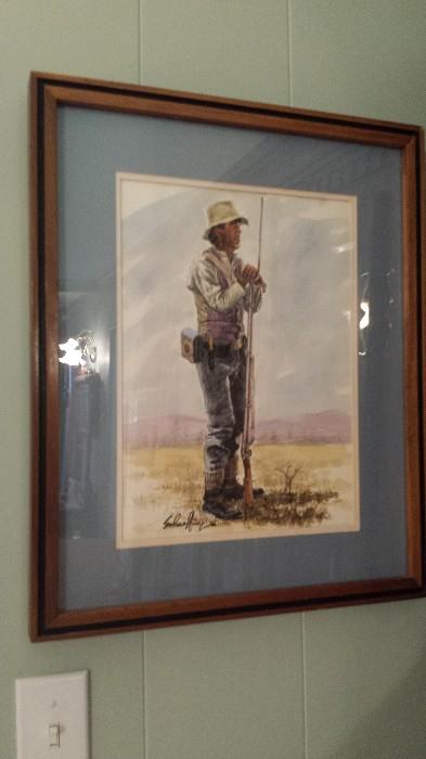 Framed signed/numbered print of a Confederate soldier