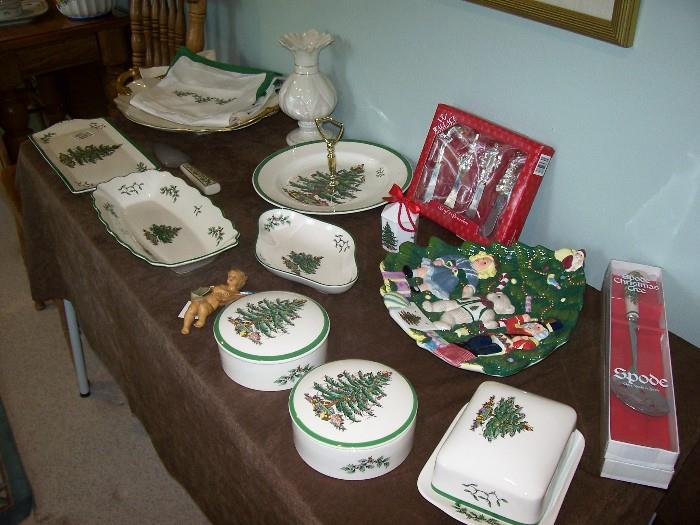 Tables full of Spode "Christmas Tree" - this is just a small part