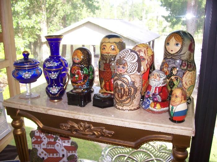 Check out the gorgeous Russian nesting dolls - a couple of Russian laquered fairy tale boxes, too.