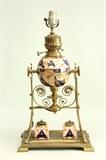 Lot #281 Brass, porcelain lamp and inkwell