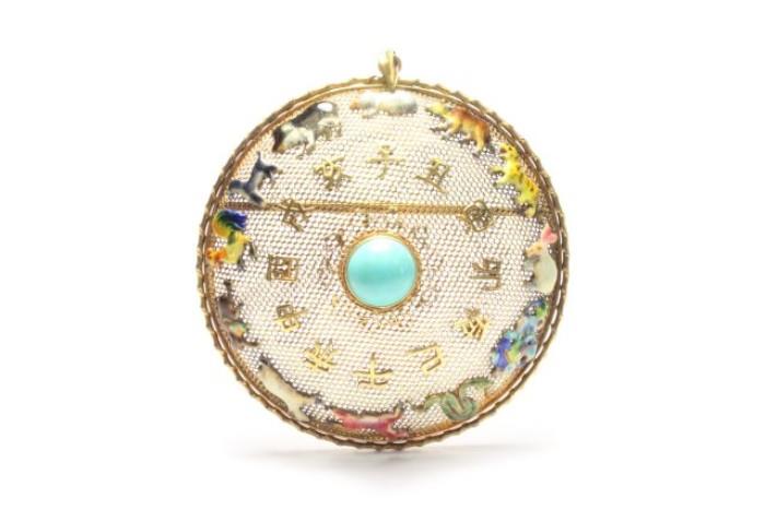 Lot #177 14kt gold enamel Chinese pendant