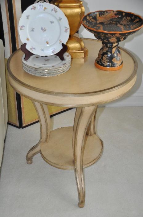 Antique white and gold wooden two tiered side table