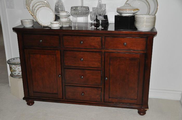 Beautiful buffet server by Aspen Home with hot plates and electric outlets on sides.