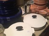 Mod White Corning Ware, Blue dishes, Peach Mikasa dishes