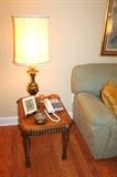 End table and brass lamp