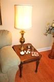 End table and brass lamp