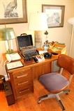 Mid-Century modern desk, chair, vintage typewriter, lamps, and more!