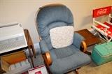 Glider chair, typewriter and desk, end table