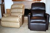 leather recliners - dark brown one is power lift chair that will push you to your feet.