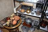 pots, pans, applieances, table, toaster ovens, crockpot, vases, etc