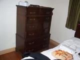 This is a beautiful Mahogany Chest of Drawers.  It is in excellent condition and matched the full size bed and Vanity.